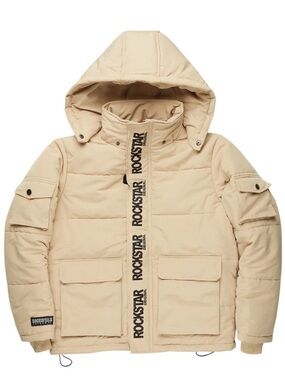 Kids Beige Rockstar Puffer Jacket with Hood